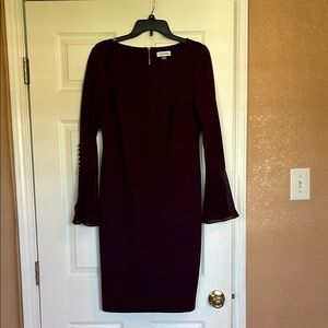 Calvin Klein Deep Burgundy Long Sleeve Dress